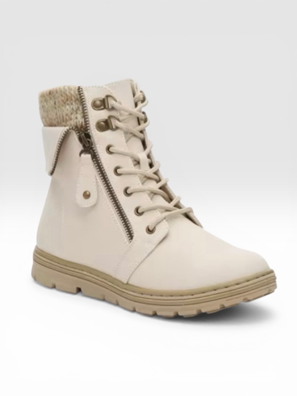 Cliffs White Mountain Kaylee Knit Collar Lug Sole Ankle Boots Cream 6.5 NEW
